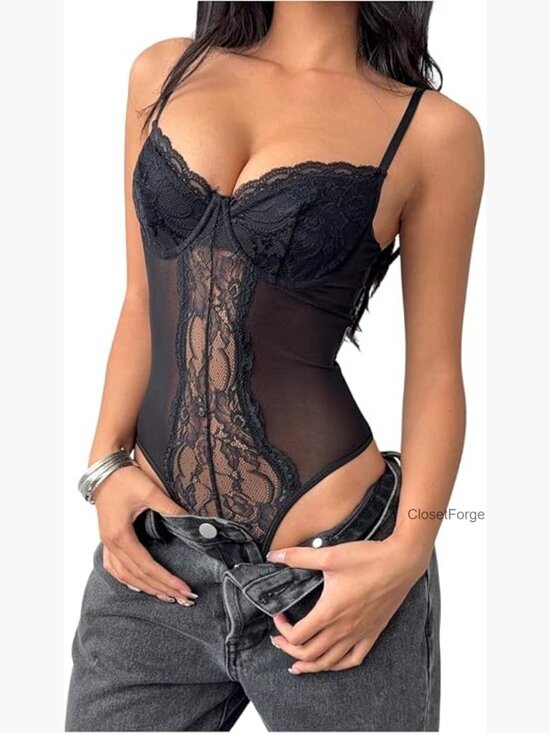 Other - Floral Lace Bodysuit Sheer Mesh Corset Top Party Club
